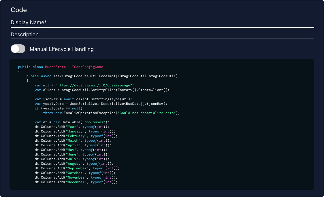 code component fetching bus usage data